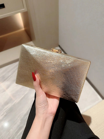 Women's Gold Leaf Buckle Evening Clutch – Box Shape, Chain Strap | Blanqor  Size: (20cm<Max Length<30cm)