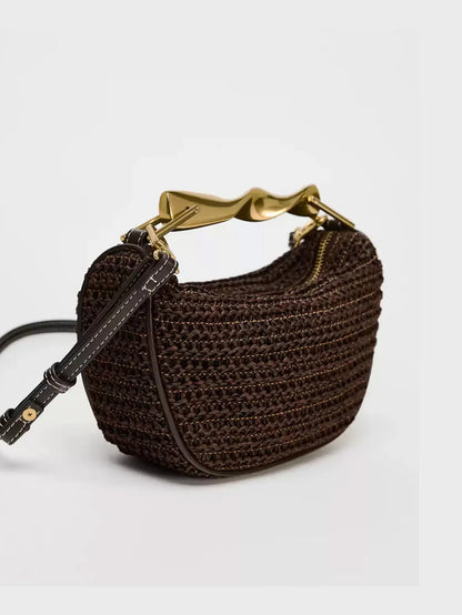 Women's Mini Braided Crossbody Bag – Metal Handle & Adjustable Strap | Blanqor