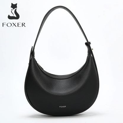 Women's Small Half-Moon Shoulder Bag – Soft PU Leather, Logo Detail | FOXER