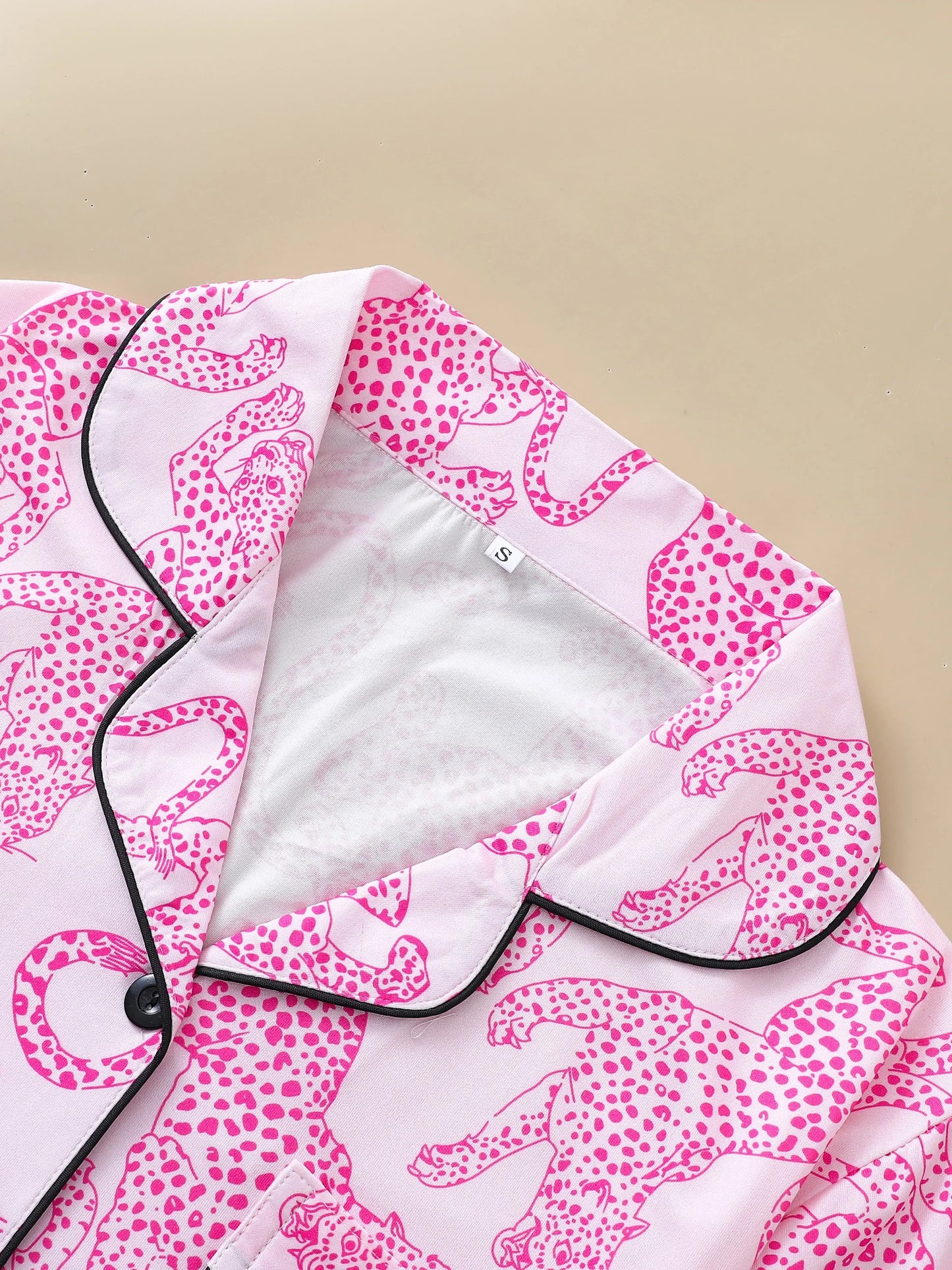 Pink Leopard Print Lounge Set for Women – Relaxed Fit Pajama Shirt & Shorts | Blanqor
