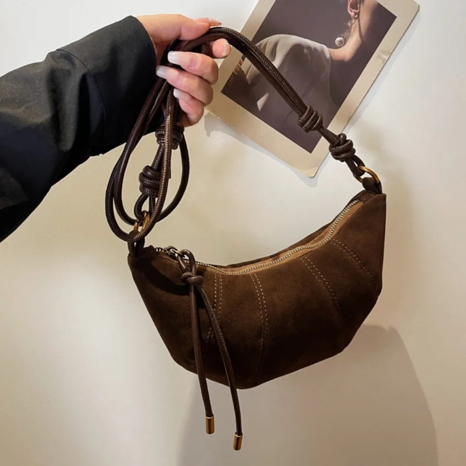 Women's Retro Velvet Shoulder Bag – Soft PU, Zipper Closure, Solid Color | AMYMANG