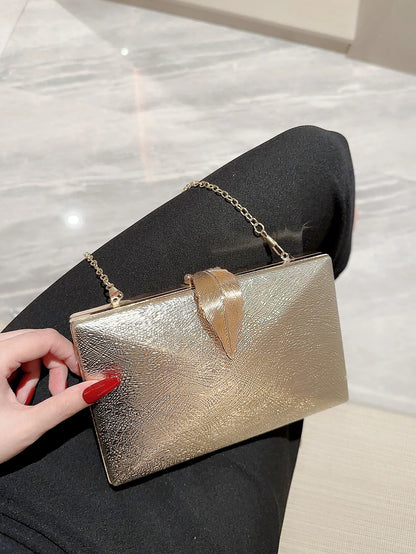 Women's Gold Leaf Buckle Evening Clutch – Box Shape, Chain Strap | Blanqor  Size: (20cm<Max Length<30cm)