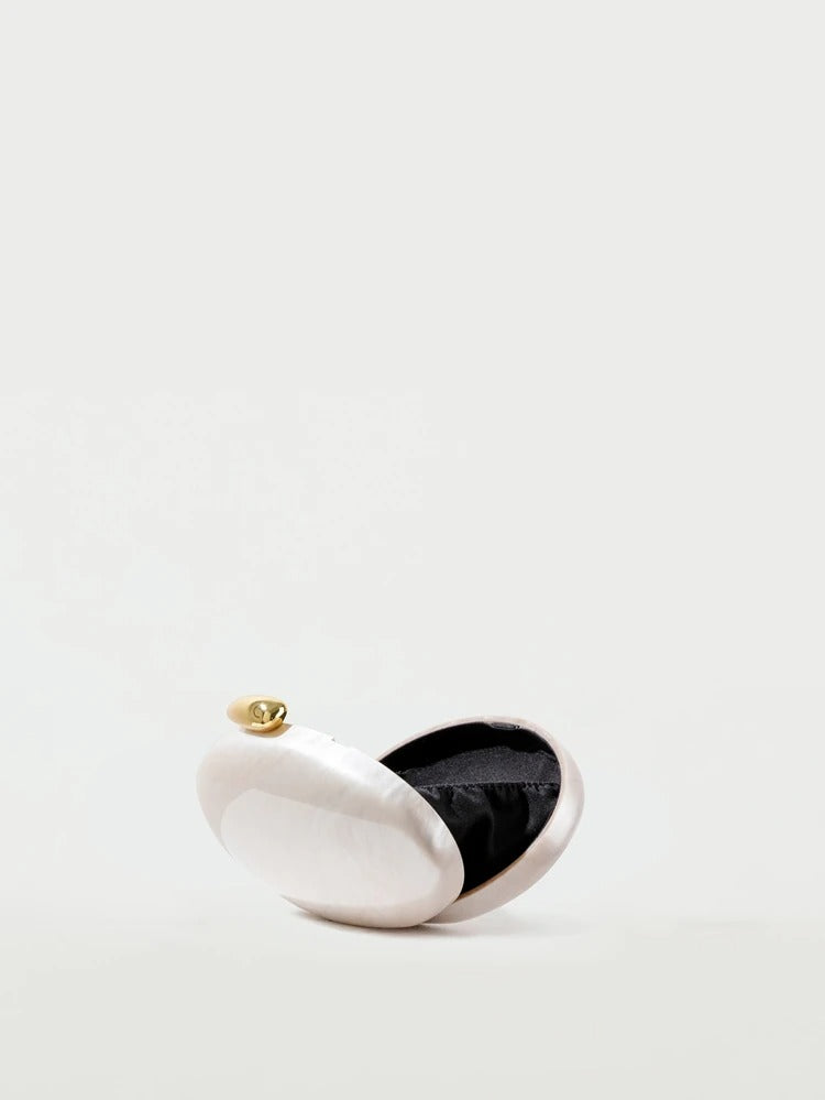 Women's Egg-Shaped Acrylic Clutch – Ivory Pearl Finish, Chain Strap | DONGSUO