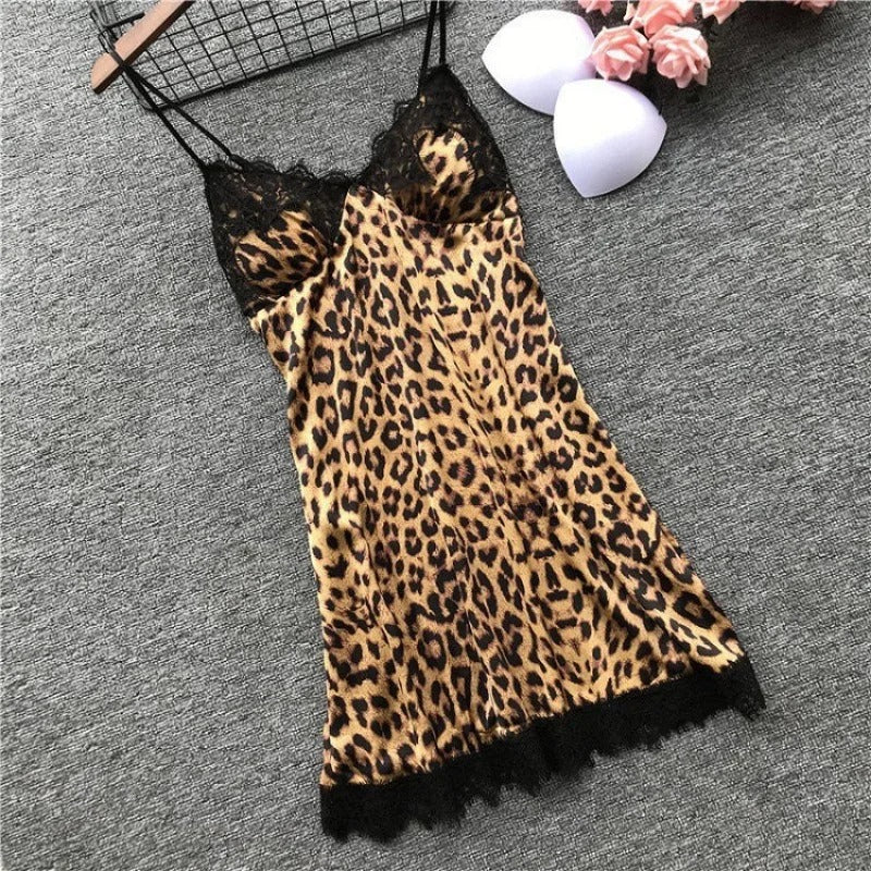 Women's Leopard Print Pajama Set – Lace-Trimmed Camis, Shorts & Robe 3-Piece Set | Blanqor