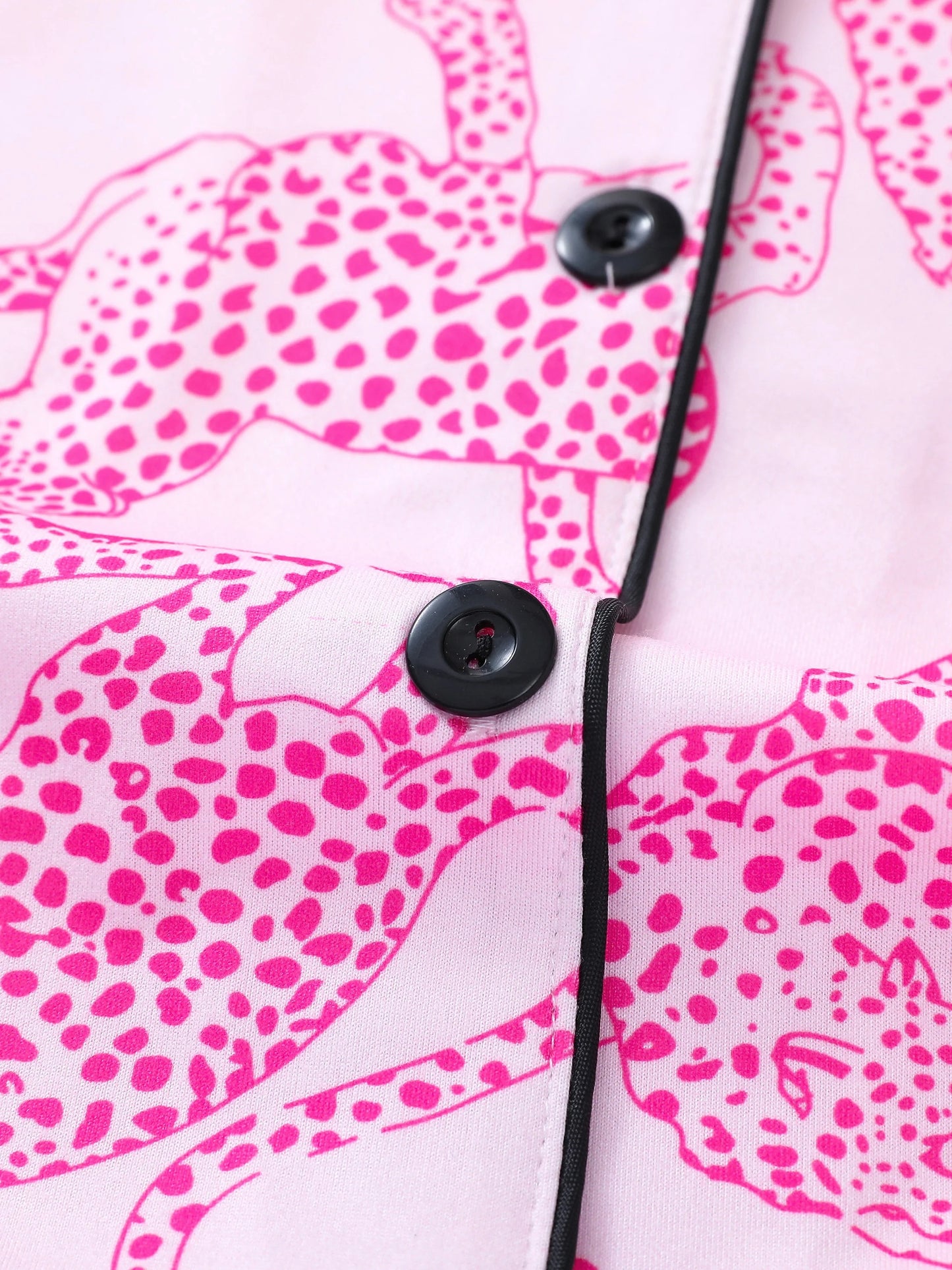 Pink Leopard Print Lounge Set for Women – Relaxed Fit Pajama Shirt & Shorts | Blanqor