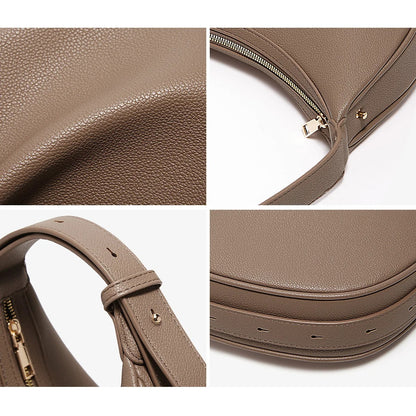 Women's Small Half-Moon Shoulder Bag – Soft PU Leather, Logo Detail | FOXER