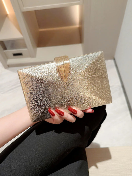 Women's Gold Leaf Buckle Evening Clutch – Box Shape, Chain Strap | Blanqor  Size: (20cm<Max Length<30cm)