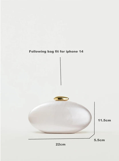 Women's Egg-Shaped Acrylic Clutch – Ivory Pearl Finish, Chain Strap | DONGSUO