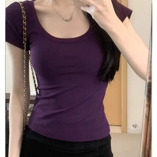 Women's Vintage-Inspired Slim Tee – Short Sleeve Solid Top | Blanqor