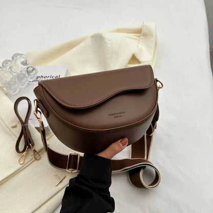 Women's Vintage Saddle Shoulder Bag – Soft PU Leather, Wide Strap, Flap Closure | Yogodlns